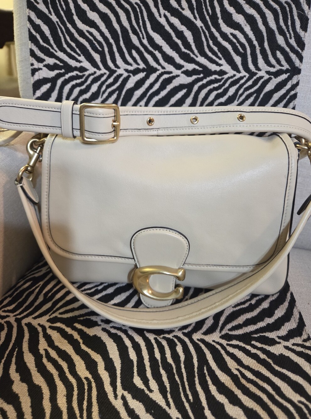 Coach Cream Crossbody Bag with Gold 'C' Accent